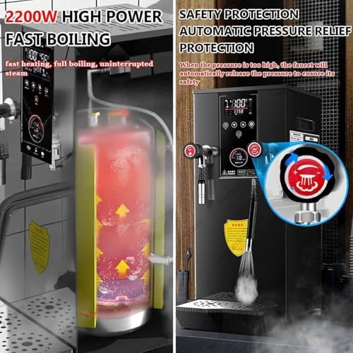 12L Commercial Electric Milk Frother 2500W Steam Milk Foam Maker with Led Display, Multi-Purpose Hot Water Dispenser for Espresso, Coffee, Milk Tea - White-Black