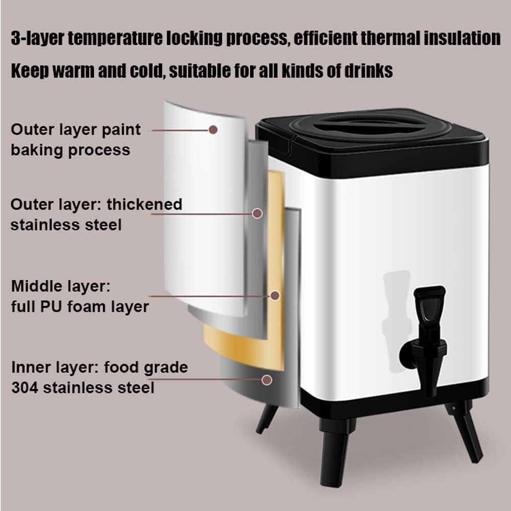Double-Layer Insulation Barrel, 304 Stainless Steel Hot Water Tea Urn With Faucet, Square Beverage Dispenser For Parties Offices Hotels, 6L-12L (Size : 8L)