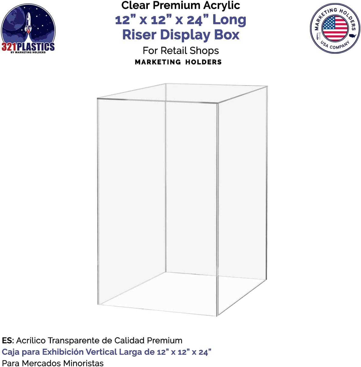 Acrylic Display Riser Box with Clear Base Hollow Clear Podium Platform 12 x 12 x 24 Art Sculpture 5 Sided Pedestal Flower Tower Cube Showcase Stand Wedding Reception by Marketing Holders