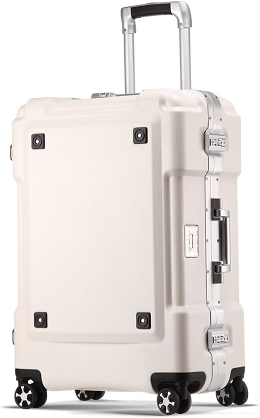 Suitcases with Wheels Luggage Aluminum Frame Trolley Case Trolley Case Travel Case Stylish Simple Luggage Boarding Case With Water Cup Holder Lightweight Hardside Luggage ( Color : White , Size : 29in