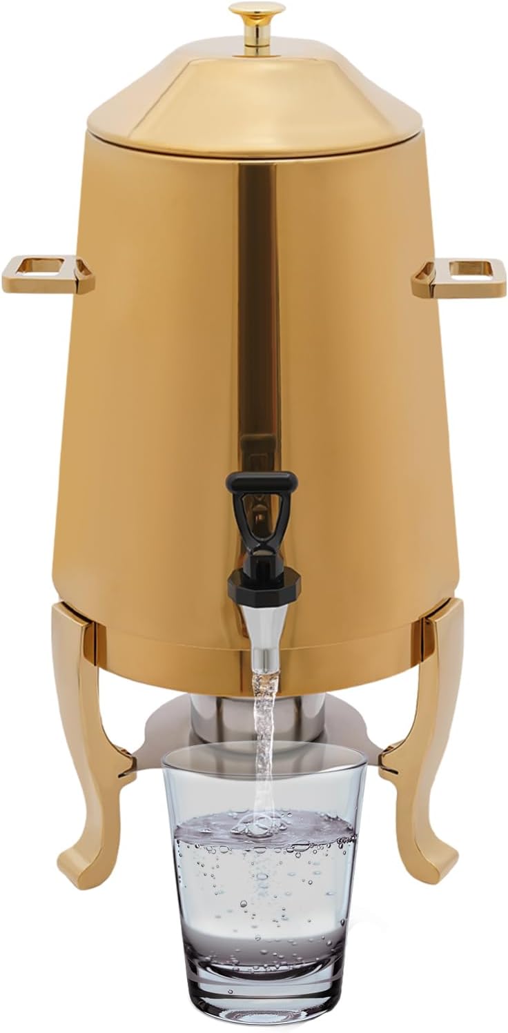 3.5 Gallon Stainless Steel Hot Beverage Dispenser - Coffee Urn Chafer w/Dual Heating (Electric & Fuel Tray) for Milk, Tea, Water, Juice - Ideal for Parties, Events, Buffet Catering