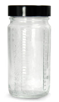 Qorpak GLC-01493 Clear Glass Graduated Medium Round Bottle with 38-400 Black Phenolic Pulp/Vinyl Lined Cap, 42mm OD x 83mm Height, 2oz Capacity (Case of 48)