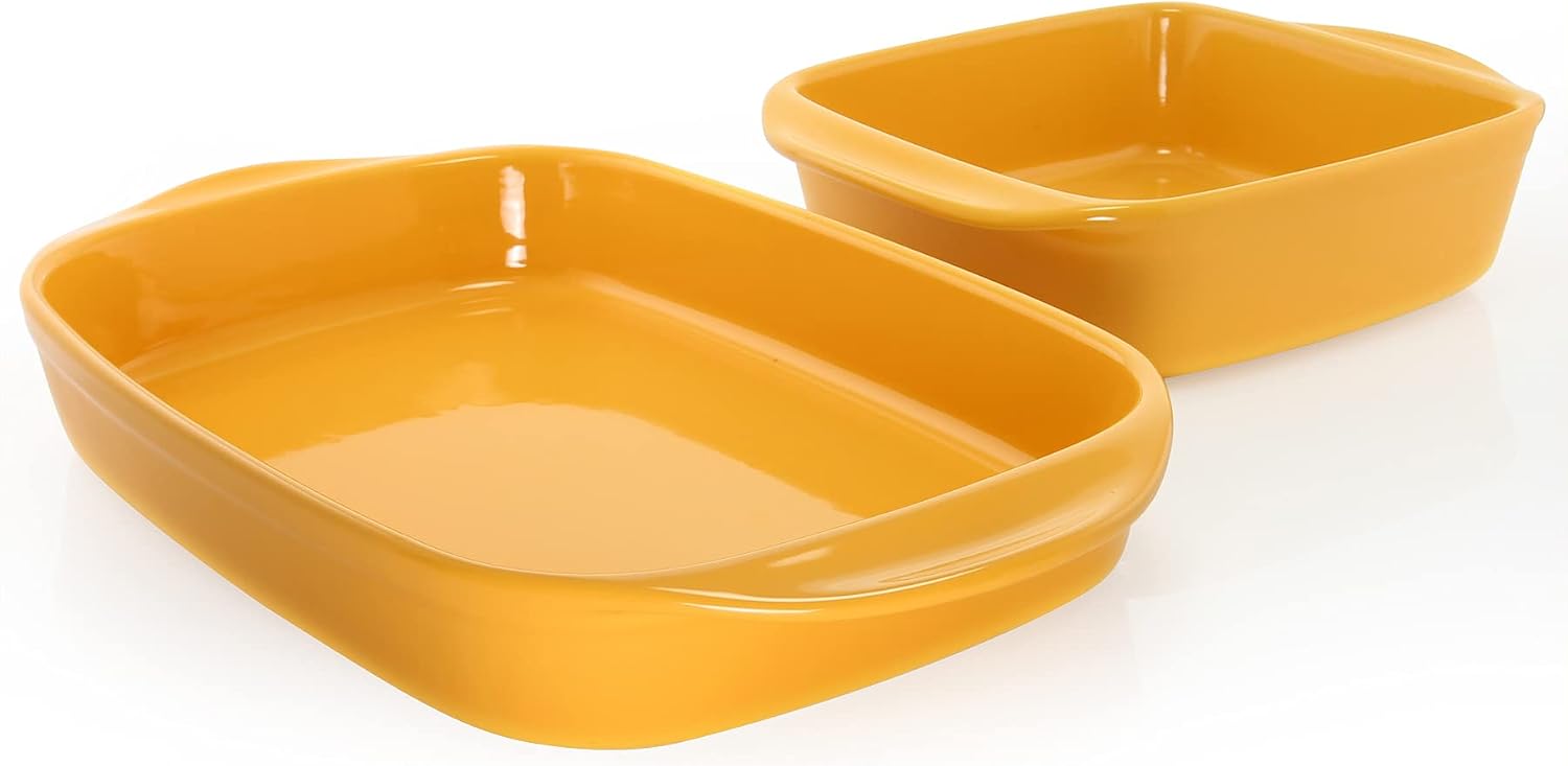 Chantal Classic Ceramic 2-pc Simple Baker's Set, 8' Sq Baker & 13' x 9' Rect Baker, Marigold Yellow 2 pc Baker Set 93A-2033 MY