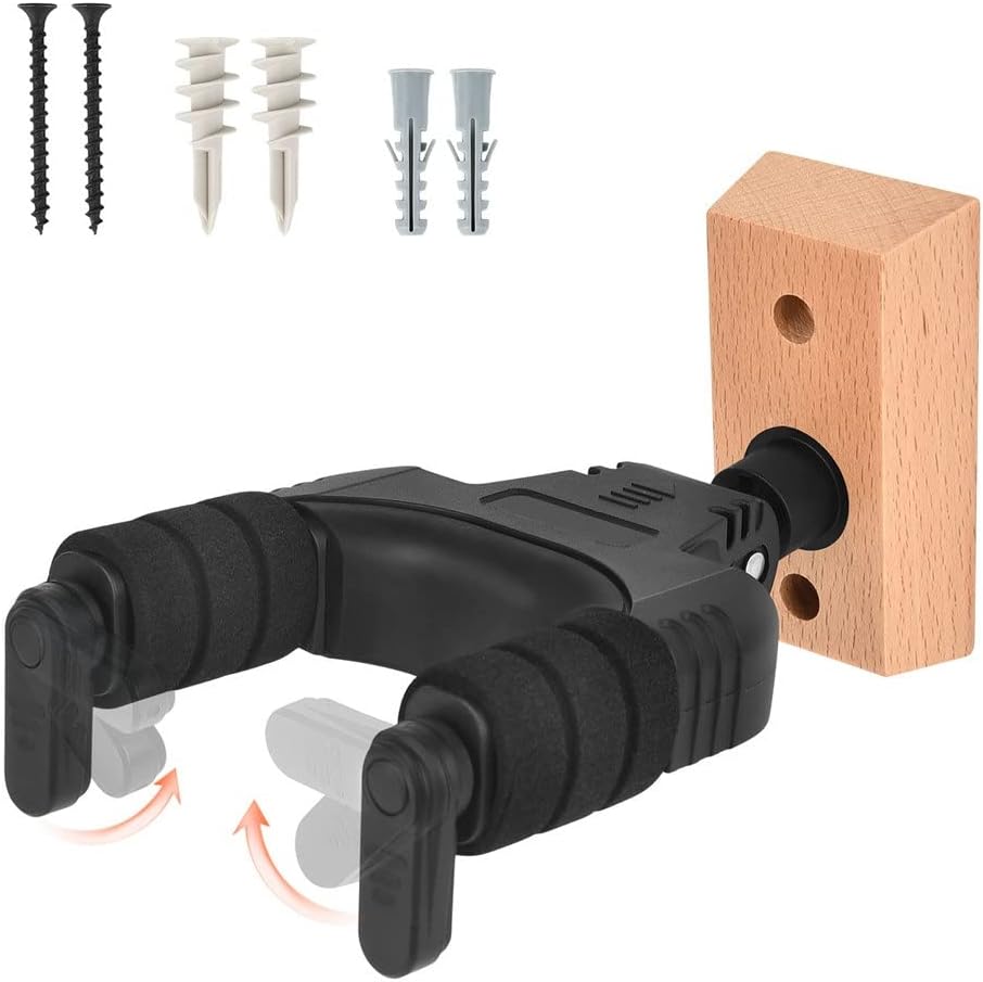 Guitar Wall Mount Hanger Hard Wood Base Guitar Hook Auto Locking Guitar Wall Hanger Mount Stand Mount Stand Rack(E)