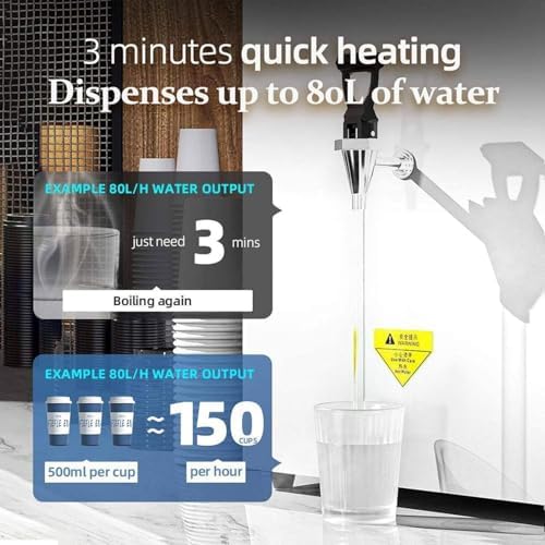 Electric Instant Hot Water Dispenser, Commercial Wall-Mounted Tea & Coffee Kettle, 80L/H Step-Heating Boiling Water Machine for Home & Office Use, White