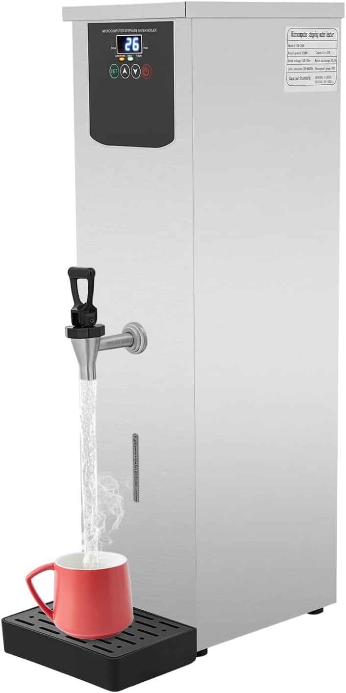 Step-Heating Commercial Hot Water Dispenser, 30L /7.93Gal Hot Water Boiler Dispenser Electric Water Pot Boiler Commercial Boiling Water Machine for Tea Coffee Shop Dessert Shop Hotel (Sliver)