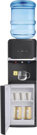 Top Loading Water Cooler Dispenser Freestanding, 5 Gallons Water Coolers with Hot & Cold & Warm Water, Child Lock, Removable Drip Tray & Storage Cabinet, Slim Design, for Home, Office, Commercial