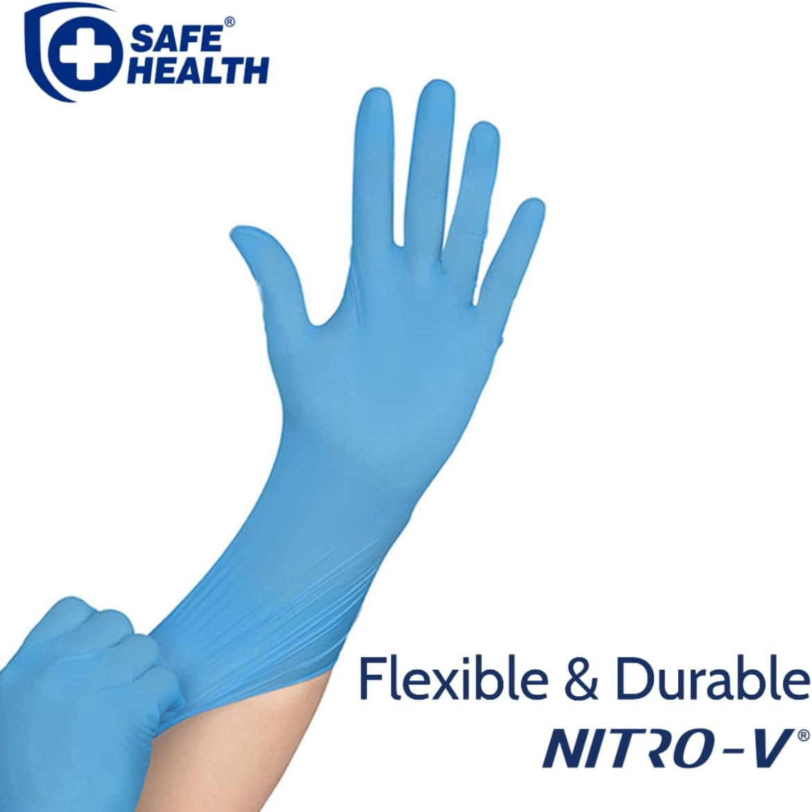 Safe Health NITRO-V Nitile-Vinyl Synthetic Exam Disposable Gloves, Blue, Medium, 16000 Pcs