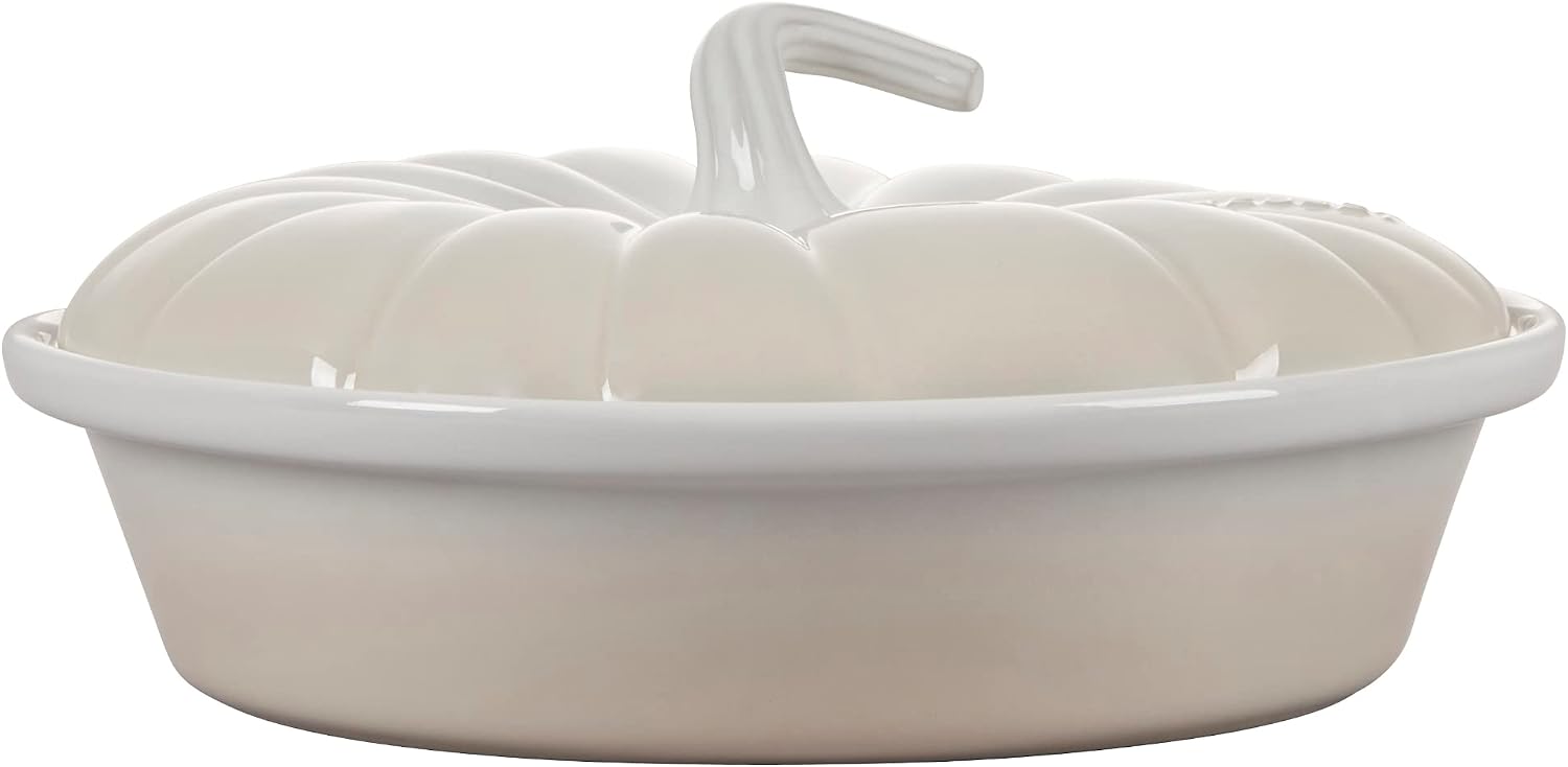 Le Creuset Stoneware Figural Pumpkin Baker with Lid, 9', Meringue