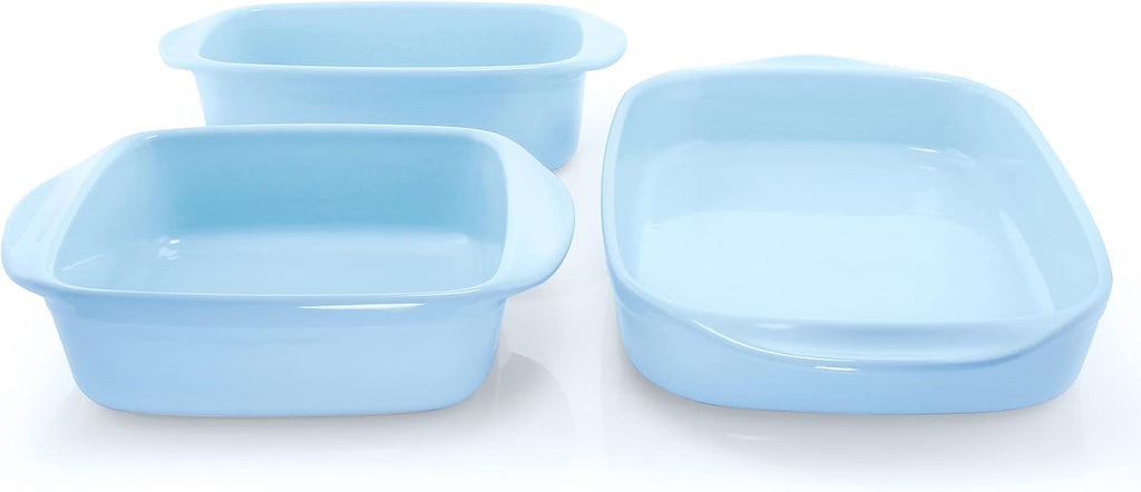 Chantal Classic Ceramic 3-pc Baker's Set; includes 8' Square Baker, 9' Loaf Pan & 13' x 9' Rect Baker, Glacier Blue, (93A-3BKR BQ)