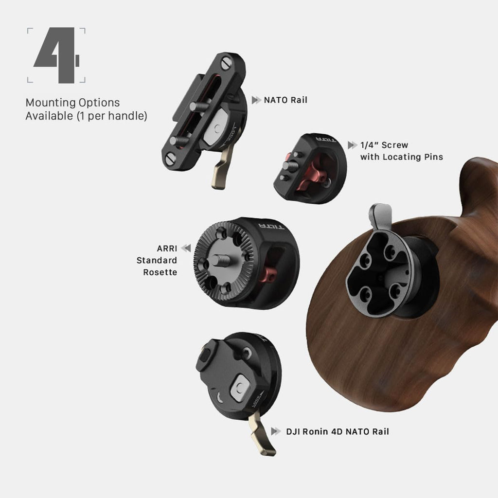 Tilta Advanced Side Wooden Handle | Black Walnut Wood & Aluminum Alloy Build | Quick Release Button TA-AWH8-R-B (VIII - NATO Rail - Right) (Ronin 4D - Type IX)