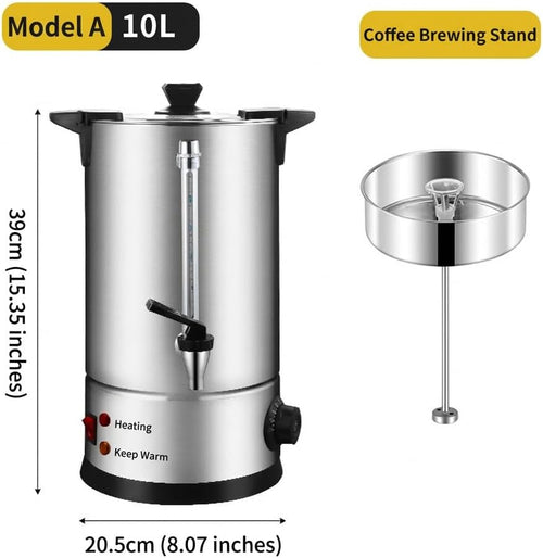 100 Cup Hot Water Urn, 15 L/3.96 gal Commercial Electric Water Boiler and Warmer, Stainless Steel Instant Hot Water Dispenser with Adjustable Temp for Office & Catering,10L/2.64gal,A