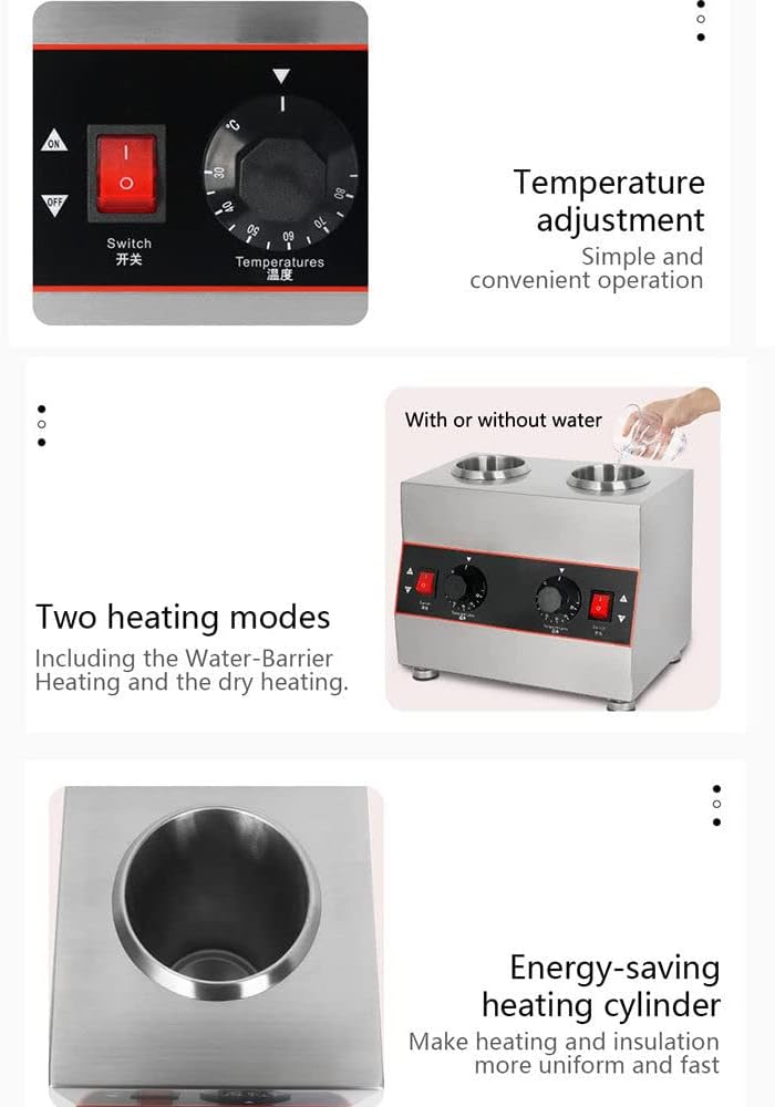 Commercial Electric Warmer, Electric Chocolate Cheese Warmer, 2 Bottles, Soy Sauce Warmer, Stainless Steel Body with Temperature Adjustment,2BottlesSauceWarmer