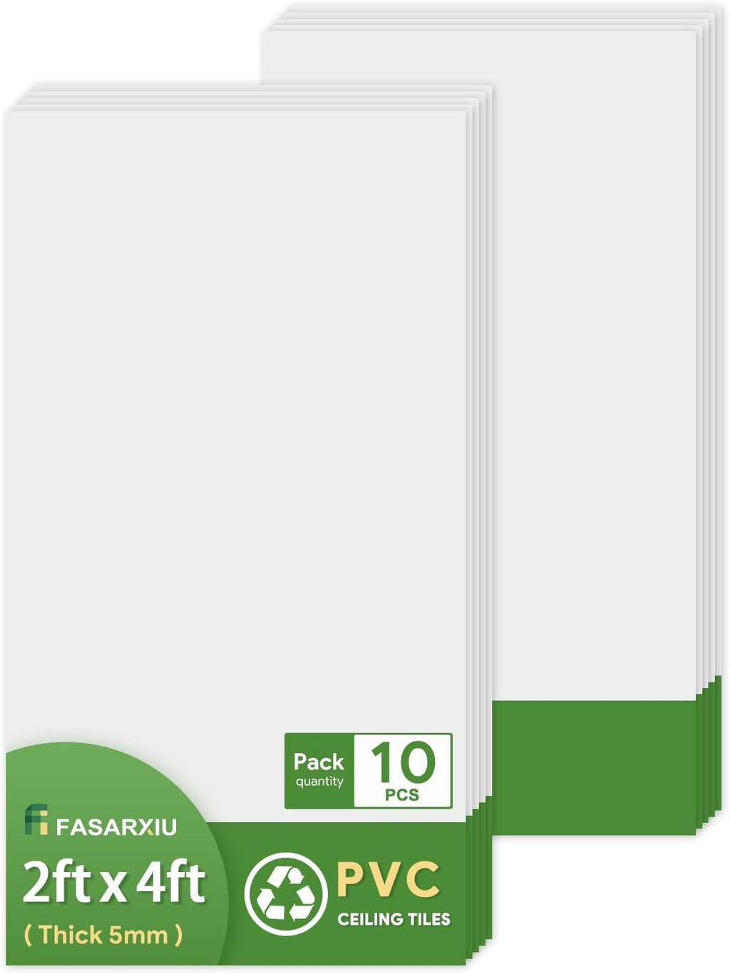 Fasarxiu 24'x48' Smooth Drop Ceiling Tiles Waterproof High-Grade PVC Ceiling Tiles 2x4 Fire-Rated - Easy Drop-in Installation - Case of 10 (80 sq. ft.)