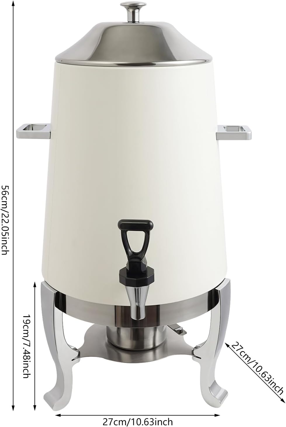 Coffee Urn With Fuel Holder, 3.5 Gallon/13L Stainless Steel Beverage Dispensers for Coffee Tea Hot Water, Hot Drink Dispenser with Stand, Chafer Urn with Spigot for Parties Catering,White