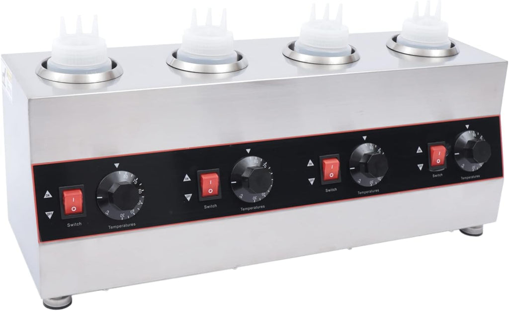 Commercial Electric Sauce Warmer, Cheese Sauce Warmer Dispenser with Adjustable Temperature and Independent Control Hot Fudge Warmer for Cheese Hot Fudge Caramel Chili Curry Chocolate Butter Cheese