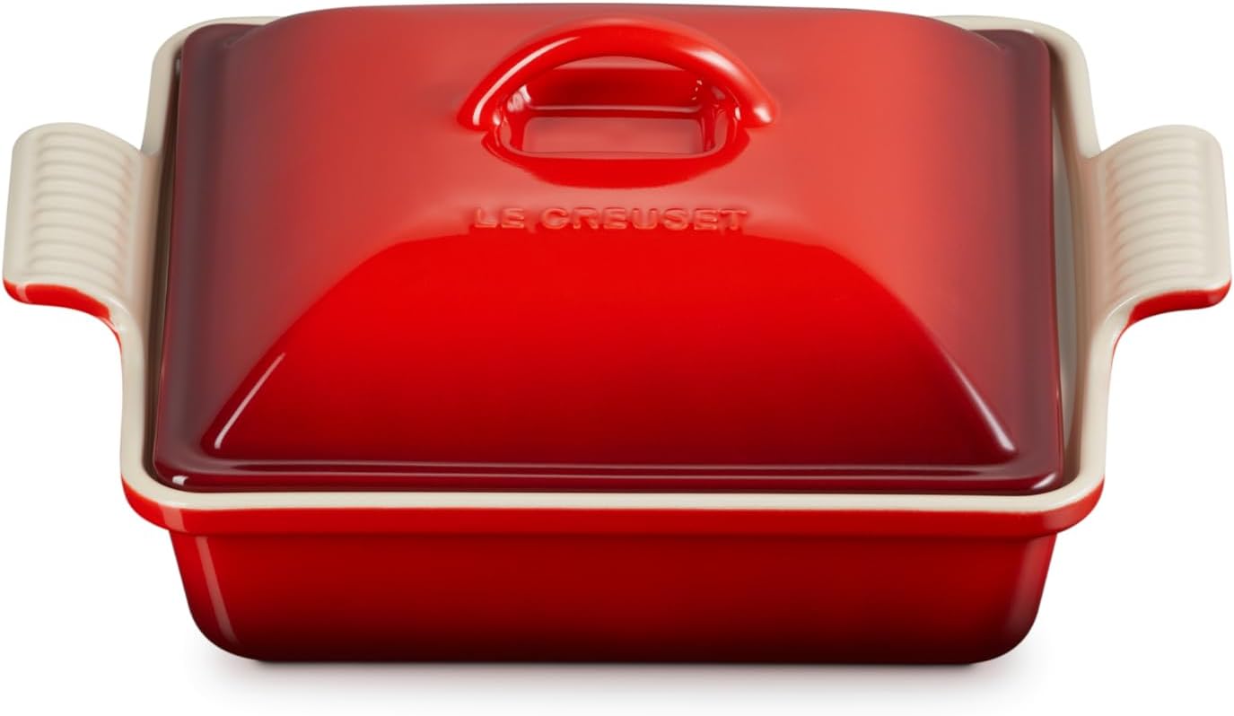 Le Creuset Stoneware Heritage Shallow Square Casserole, 2qt. (9'), Cerise