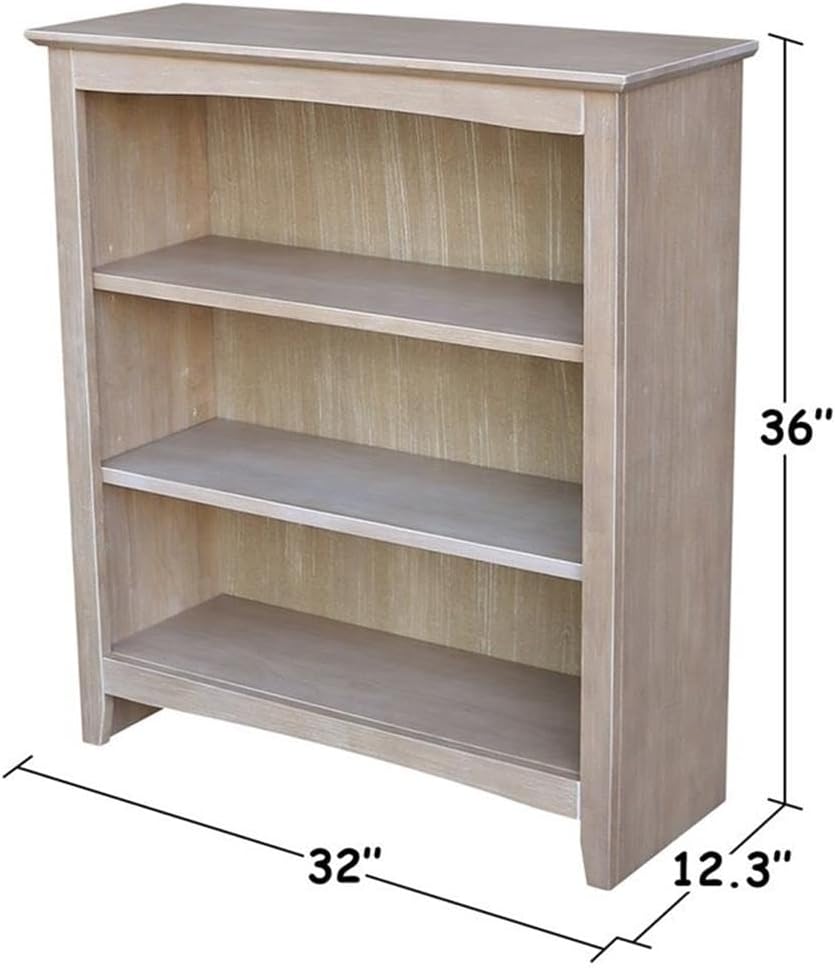 IC International Concepts, Shaker Solid Wood Bookcase, 2 Adjustable Shelves, Solid Real Wood, Sturdy Parawood, Spacious Dimensions 36'H x 28.85'W x 9.84'D, 40 LBS/ Shelf Capacity, Washed Gray Taupe