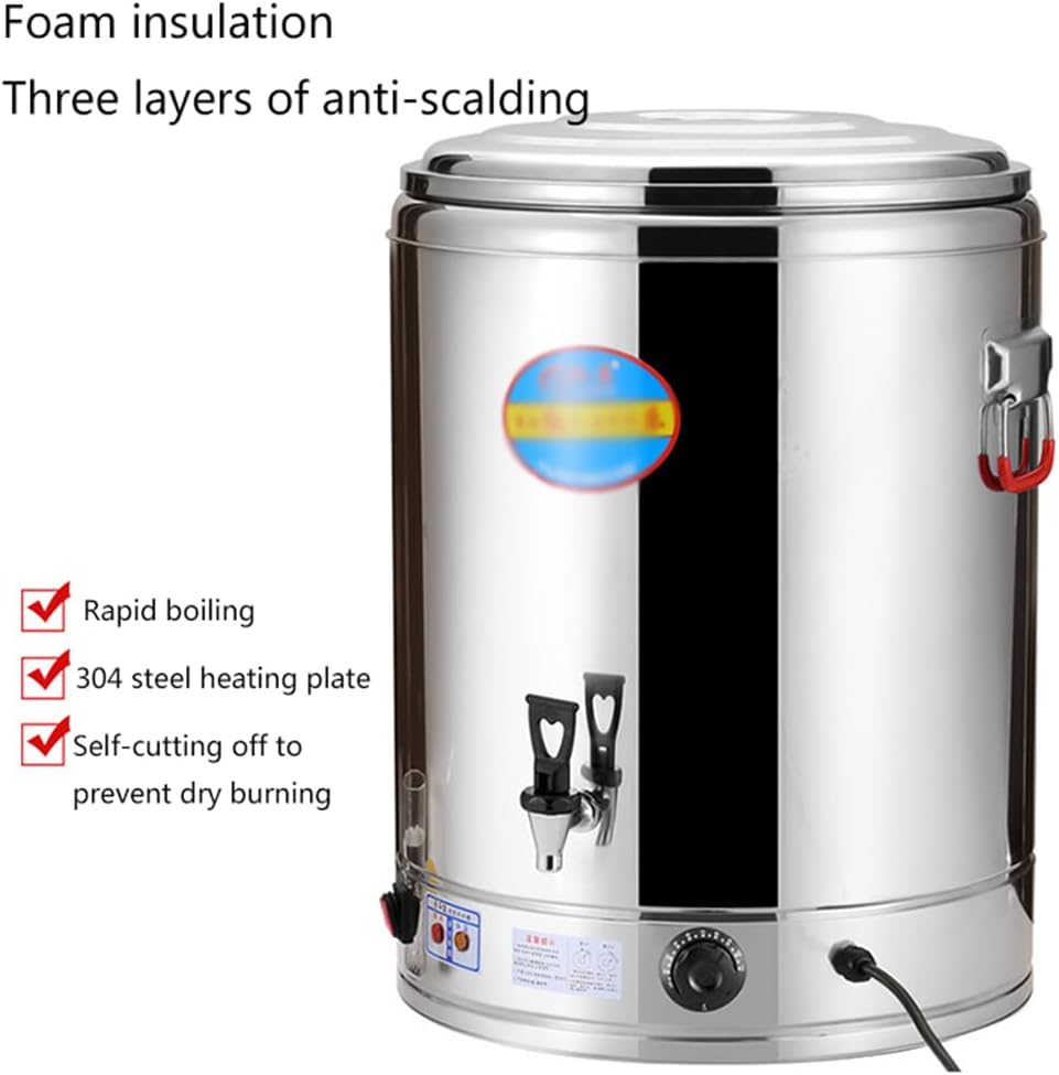 Commercial Electric Insulated Stainless Steel Beverage Dispenser, 30L Catering Urn with Faucet, Hot Water Insulation Barrel for Restaurants and Shops