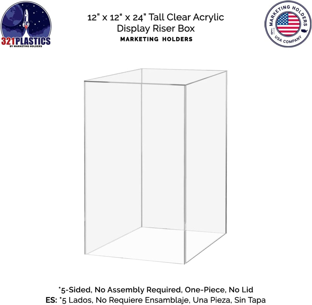 Acrylic Display Riser Box with Clear Base Hollow Clear Podium Platform 12 x 12 x 24 Art Sculpture 5 Sided Pedestal Flower Tower Cube Showcase Stand Wedding Reception by Marketing Holders