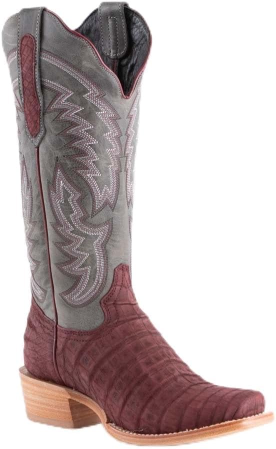 R. Watson Boots R Women's Rhubarb Caiman Belly 13 In Steel Grey Top Cowgirl Boot