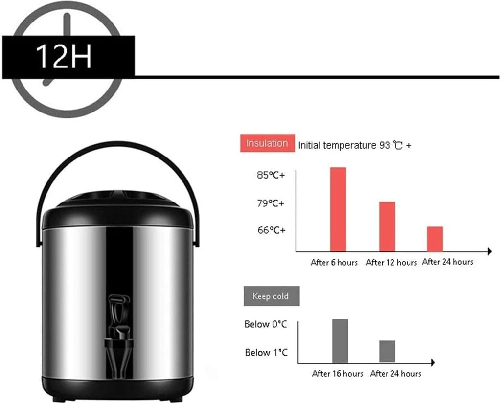 6L/8L/10L/12L Coffee Urn, Stainless Steel Hot Water Kettle Dispenser with Cover & Spigot, Insulated Beverage Container for Milk Tea & Hot Water, Red, Durable & Efficient