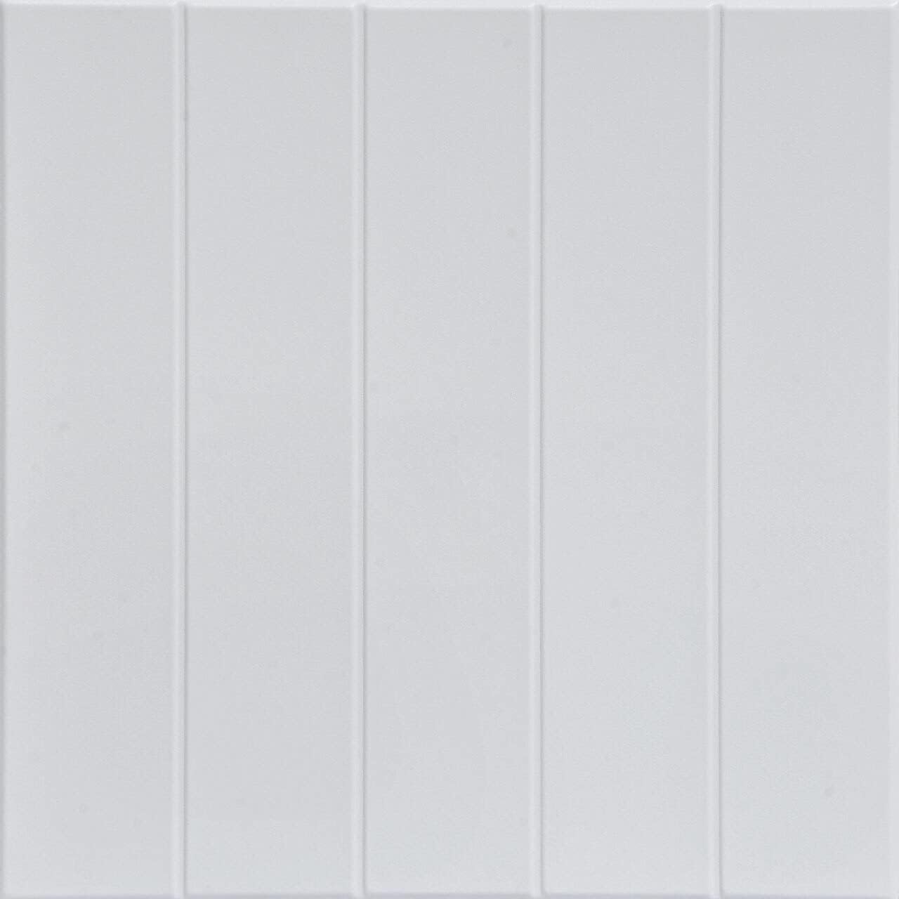À LA MAISON CEILINGS R104 Bead Board Foam Glue-Up Ceiling Tile (128 Sq. Ft./Case), Pack of 48, Ultra Pure White - Satin (Behr)