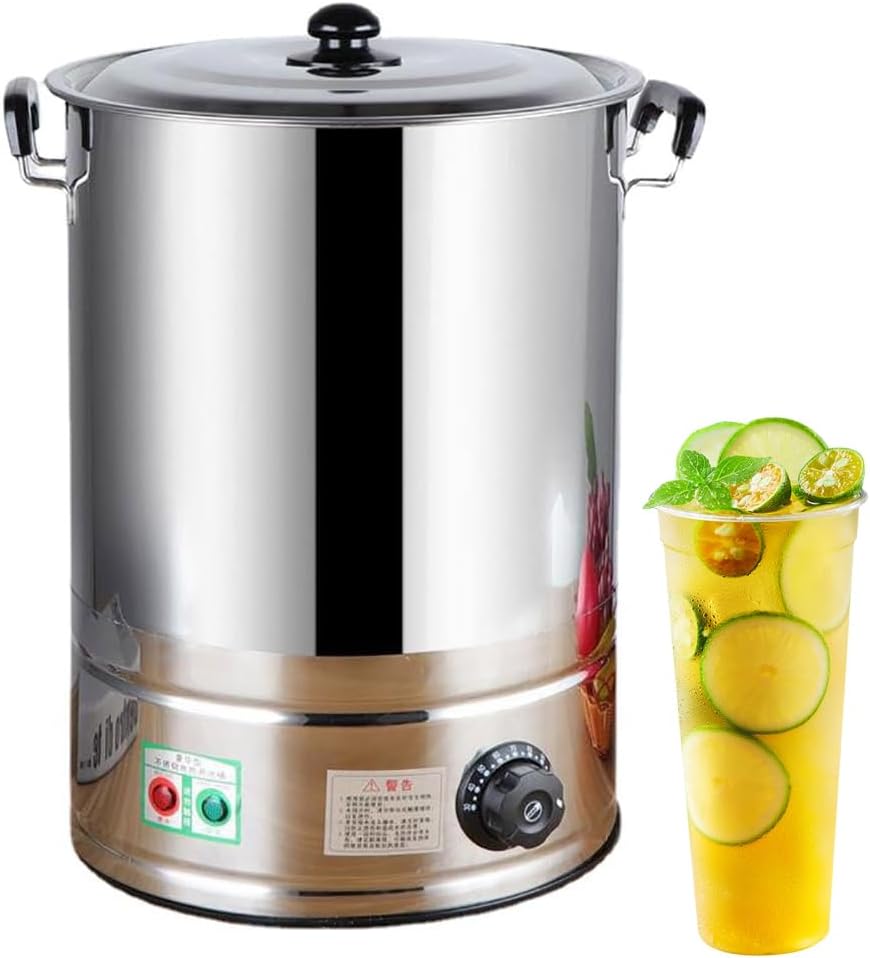40L Commercial Catering Urn Electric Boiler Dispenser 30-110°C Temp Control Soup Kettle Buffet Warming Pot - No-Faucet Hot Water Bucket