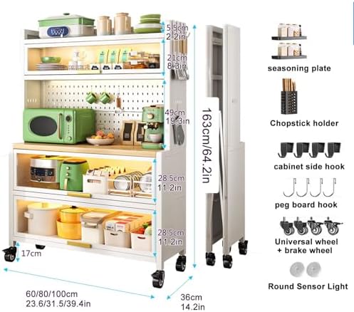 5-Tier Mobile Kitchen Bakers Rack with Power Outlets, Rolling Storage Shelves, Large Organizer Cabinet for Garage, Pantry & Home (White, 31.5in)