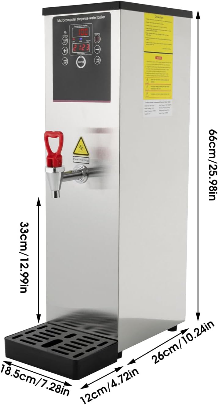 2500W Commercial Hot Water Dispenser, 15L/3.96gal Electric Water Boiler with Drip Tray Digital Display Screen Step-Heating Hot Water Maker for Large Homes Caterers Restaurants, Silver