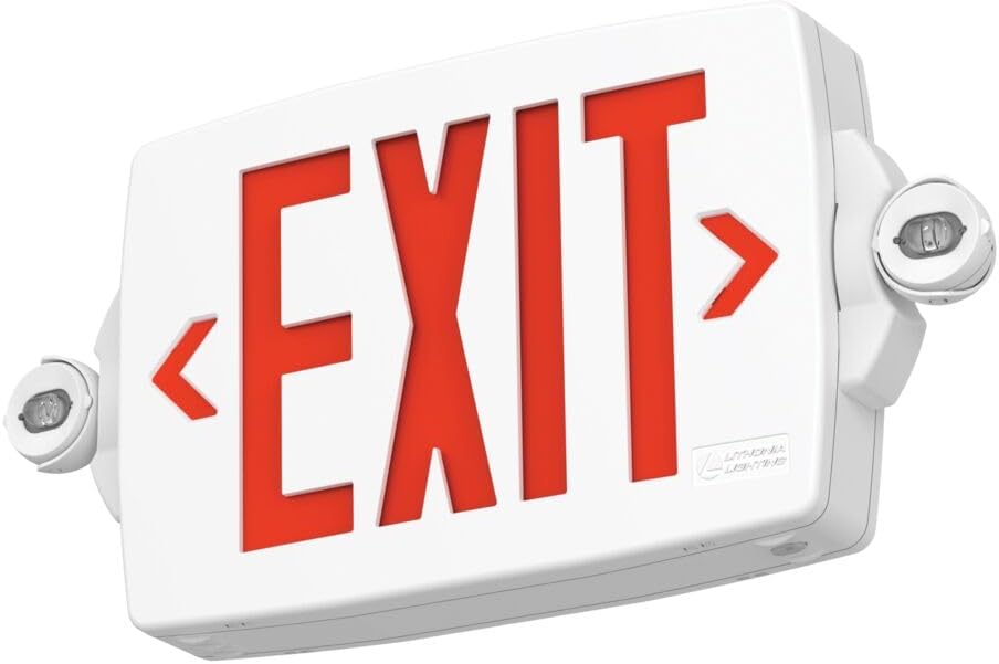 Lithonia Lighting Quantum LED Exit Sign Emergency Light Combo, Exit Sign and Emergency Lights, 2-Head Fixture, Red/Green Selectable Letters, High Output Battery, White (LHQM S W RG MVOLT HO M6)