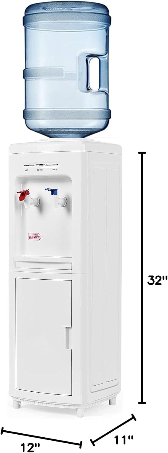GOFLAME Water Cooler Dispenser Top Loading, Water Dispenser with Hot & Cold Water, Storage Cabinet, Child Safety Lock, Holds 3-5 Gallon Bottles for Home Office Dorm