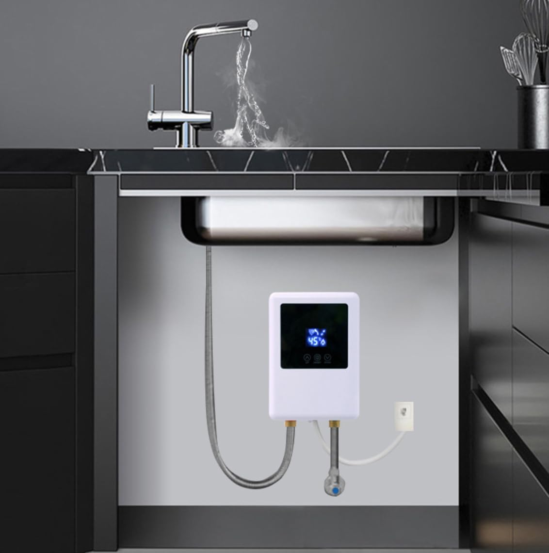 Electric Instant Hot Water Heater Shower Electric Tankless Shower Hot Water Faucet Kitchen Bathroom Instantaneous Water Heater Tap Hose Bracket for Bathroom