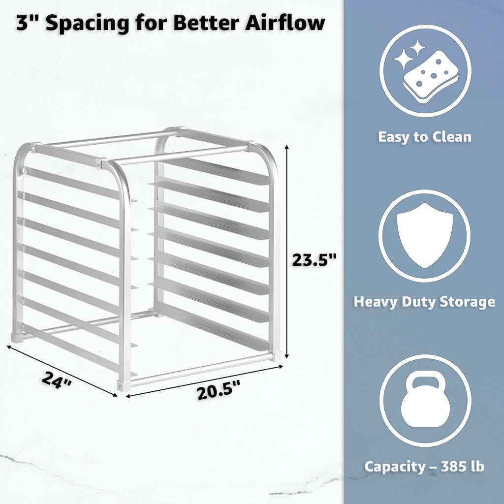 NSF 7 Pan Full Size Aluminum Sheet Pan Rack – Commercial Bun Pan Cooling Rack for Kitchens