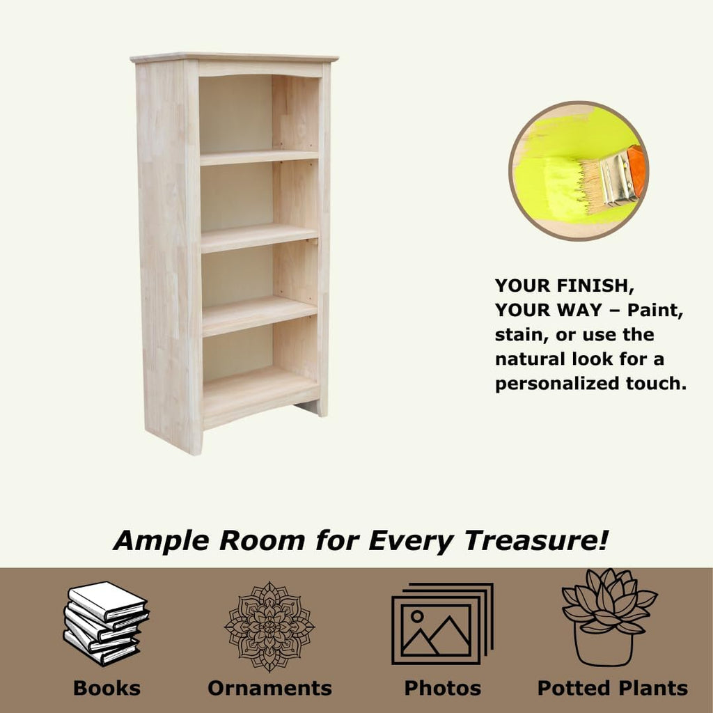 Solid Wood Shaker Bookcase - 48' H