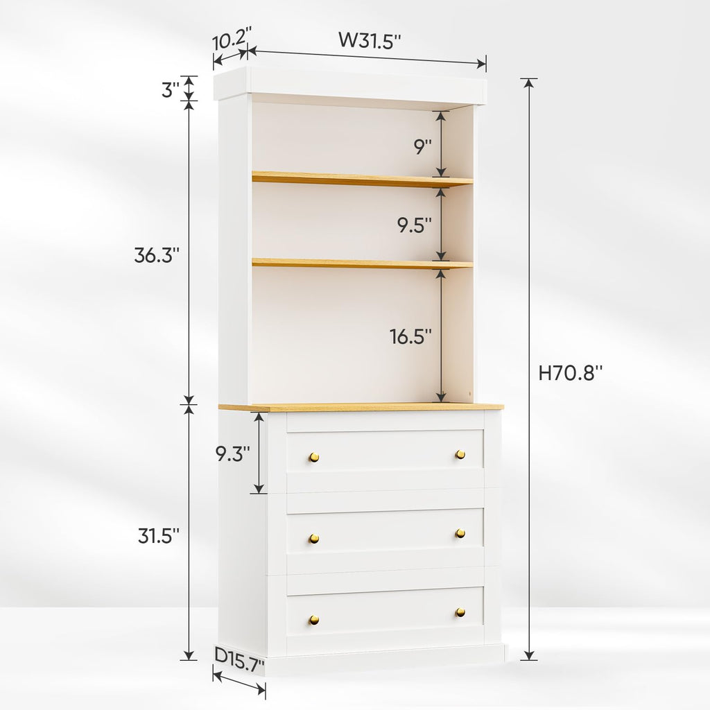ivaniti 71' Tall Farmhouse Kitchen Pantry, Large Storage Cabinet with Drawers, Freestanding Coffee Bar Hutch with Microwave Stand, Adjustable Shelves for Kitchen, Living Room, White 2 Pcs