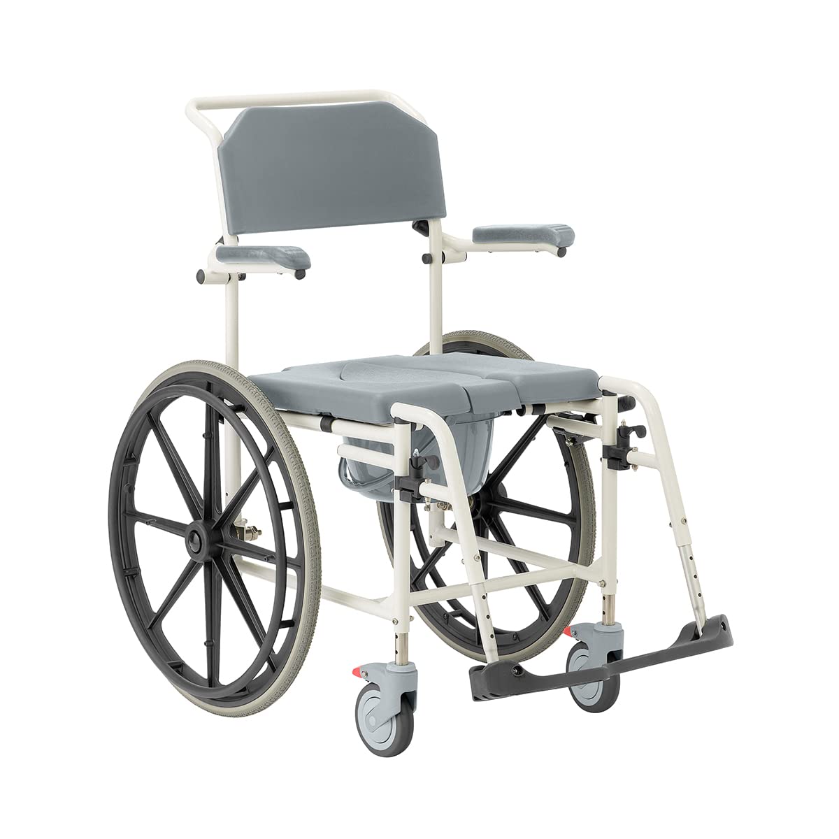 Medline Shower Commode Wheelchair, Rolling Portable Toilet with Bucket, for Disabled Injured and Elderly, 275-lb Capacity