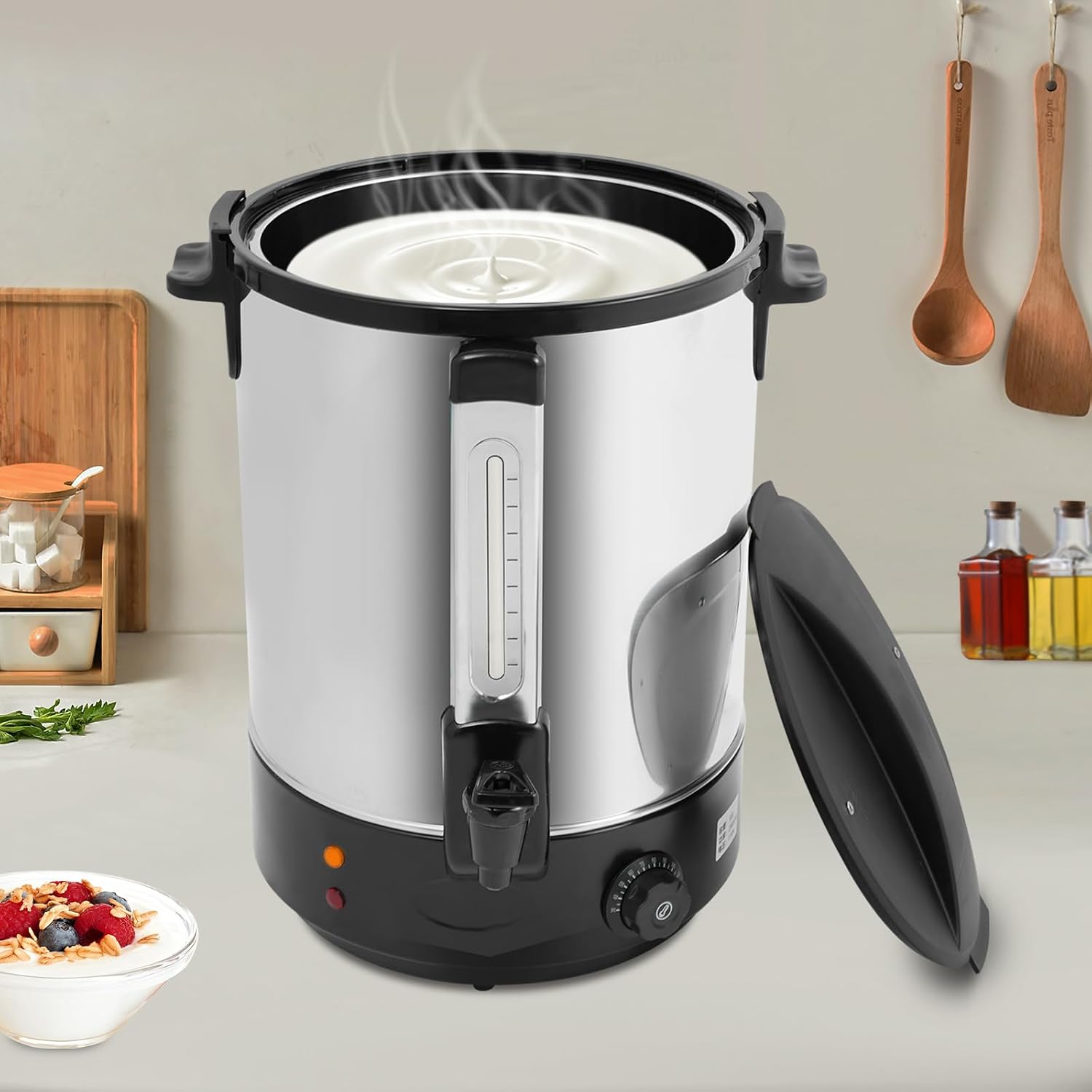 19L Commercial Coffee Maker, Electric Percolate Coffee Makers Hot Water Dispenser, for Break, Catering, Church, Restaurant, Dual Layer Stainless Steel