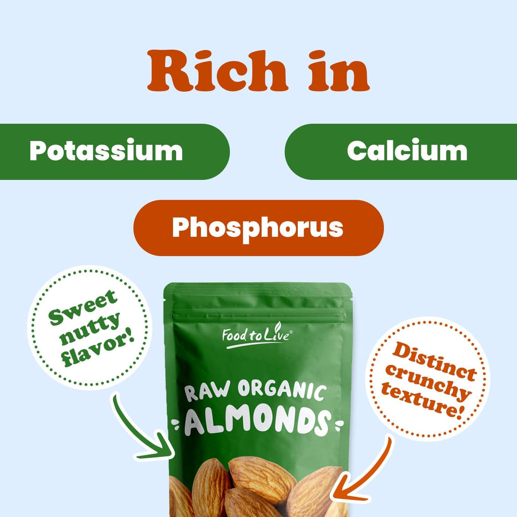 Food to Live - Organic Imported Raw Almonds, 25 Pounds Non-GMO, Whole, No Shell, Unpasteurized, Unsalted, Vegan, Kosher, Keto-Friendly.