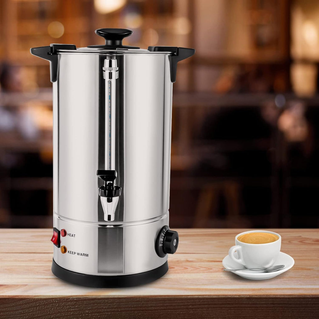 Stainless Steel Electric Coffee Urn, Commercial Coffee Maker and Hot Water Dispenser for Home, Cafes, Buffets, Offices, Hotels, Adjustable 30-110°C