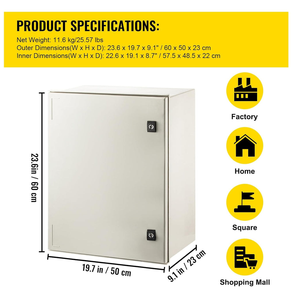 Happybuy NEMA Steel Case, 24x20x9'' NEMA 4X Fiberglass Electric Enclosure, with IP66 Water and Dust Resistance, Ideal for Both Outdoor and Indoor Applications, Comes with Mounting Plate (60x50x23 cm)