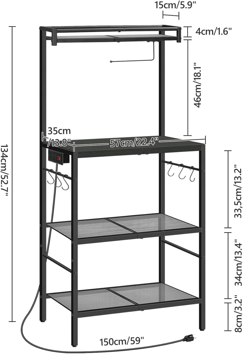 MAHANCRIS Bakers Rack with Drawer and Bakers Rack with Power Outlet Bundle, Microwave Stand, BRHR48E01-BRBK36E01