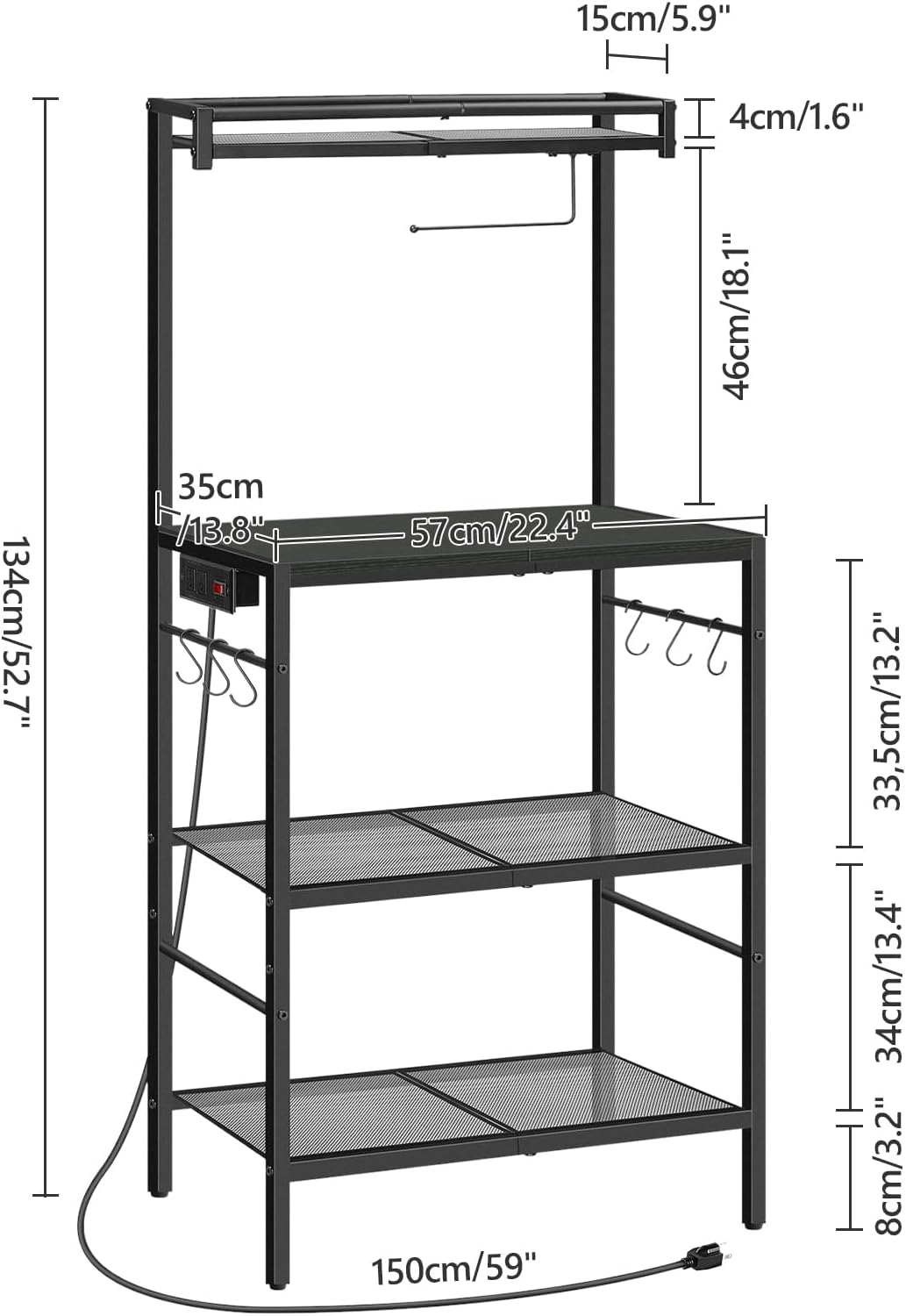 MAHANCRIS Bakers Rack with Drawer and Bakers Rack with Power Outlet Bundle, Microwave Stand, BRHR48E01-BRBK36E01