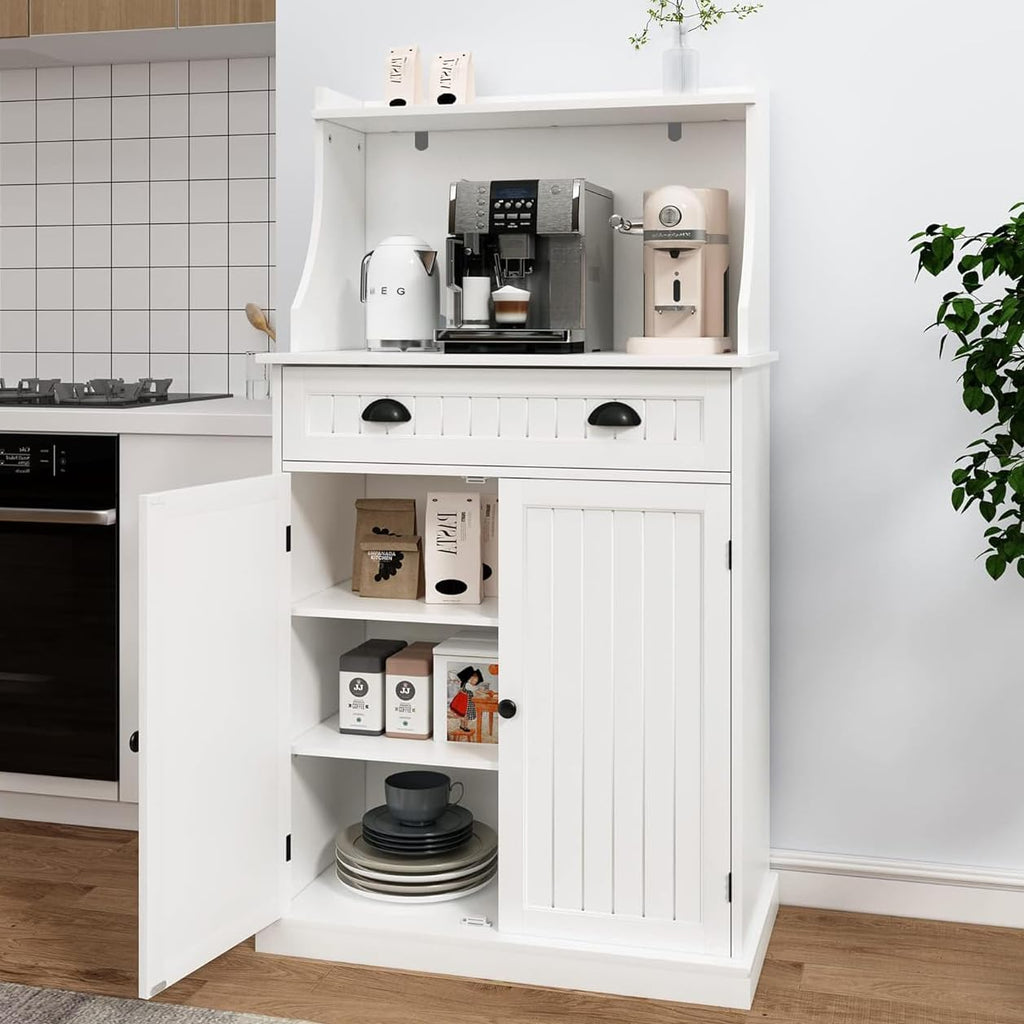 HOLTICO 54' Freestanding Kitchen Pantry Storage Cabinet with Doors and Adjustable Shelves, Microwave Oven Stand with Drawer for Kitchen, Bathroom or Hallway, White