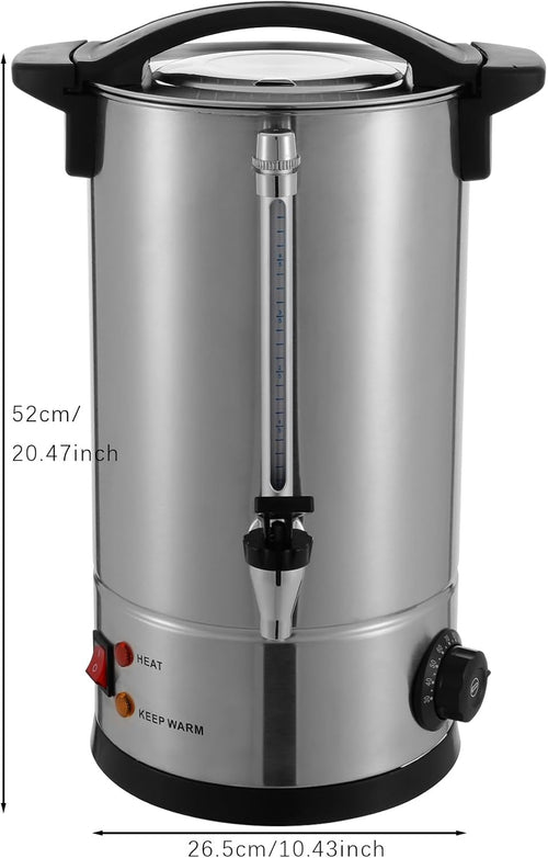 125-Cup Commercial Coffee Urn, 25L / 6.6Gal 304 Stainless Steel Electric Coffee Maker with Temperature Control (86-230°F), 950W Fast Brew Hot Water Dispenser for Catering, Parties & Office Use, Silver
