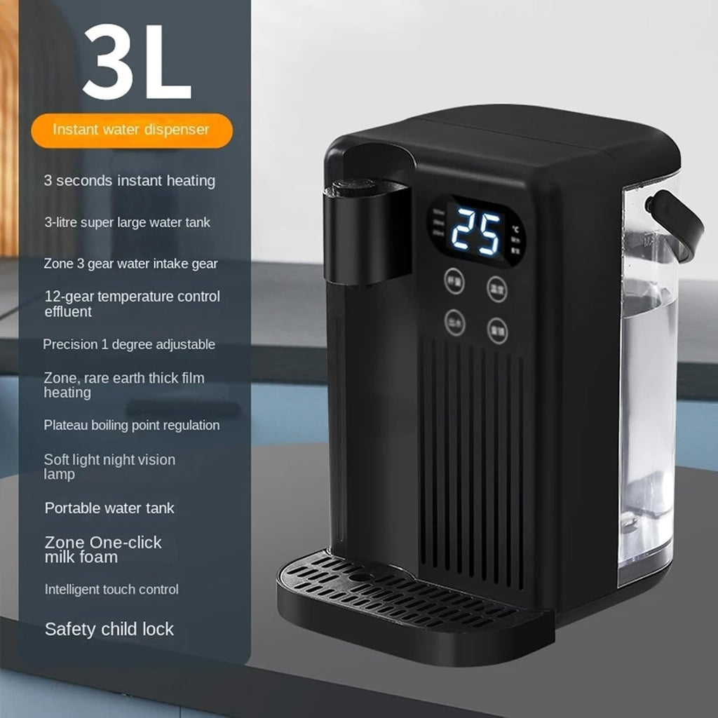 2000W Electric Instant Hot Water Dispenser, Energy Efficient Boiling Kettle with 3L Water Tank, 12 Gear Water Temperature and 8 Gear Water Volume Control, Quick Heating in 3 Seconds,Black
