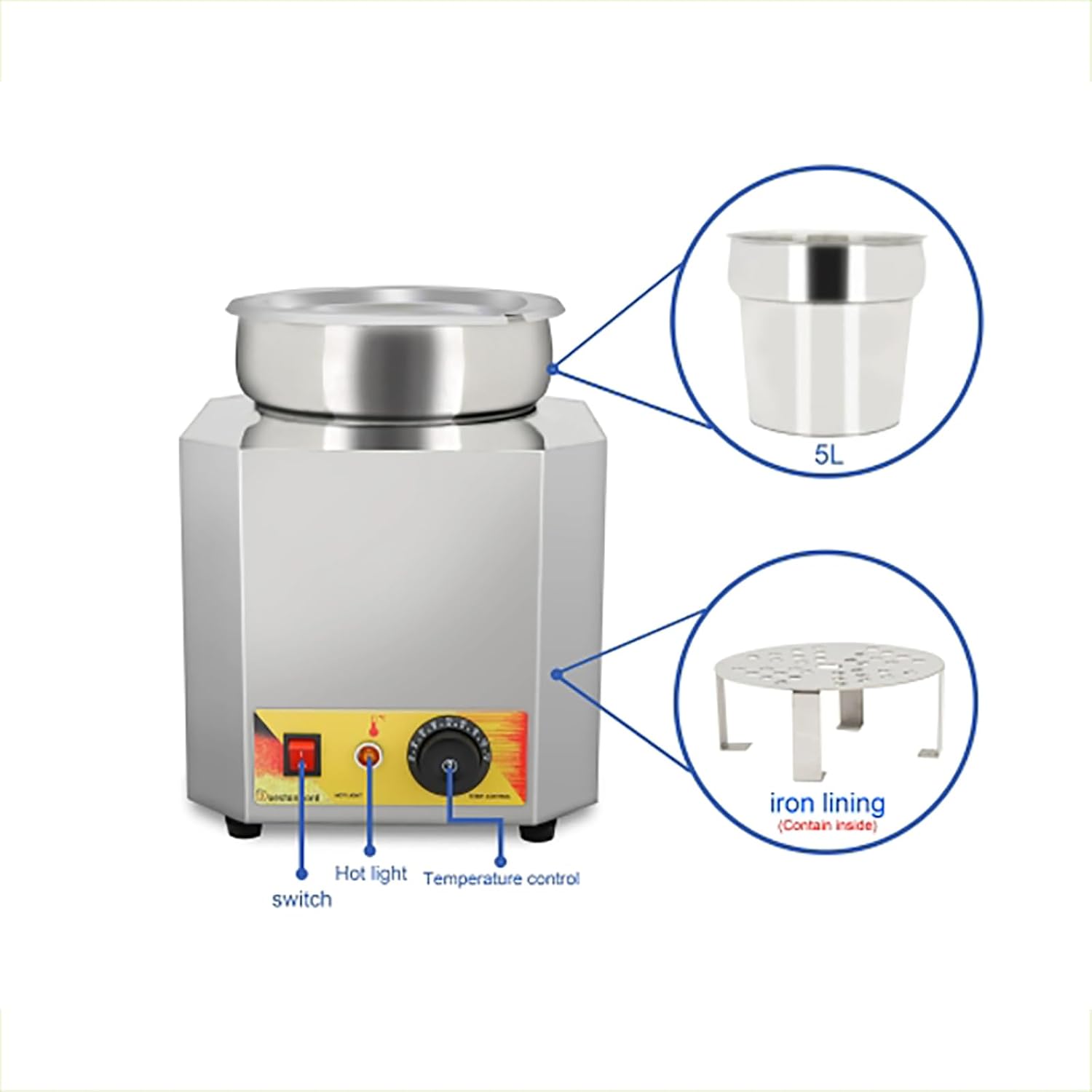 Commercial Hot Fudge Warmer, Electric Cheese Dispenser with Indicator Light, Adjustable Temperature Range and 5L Large Capacity, Removable Pump Head and Easy to Cleaning, for Kitchen, Cake Shop