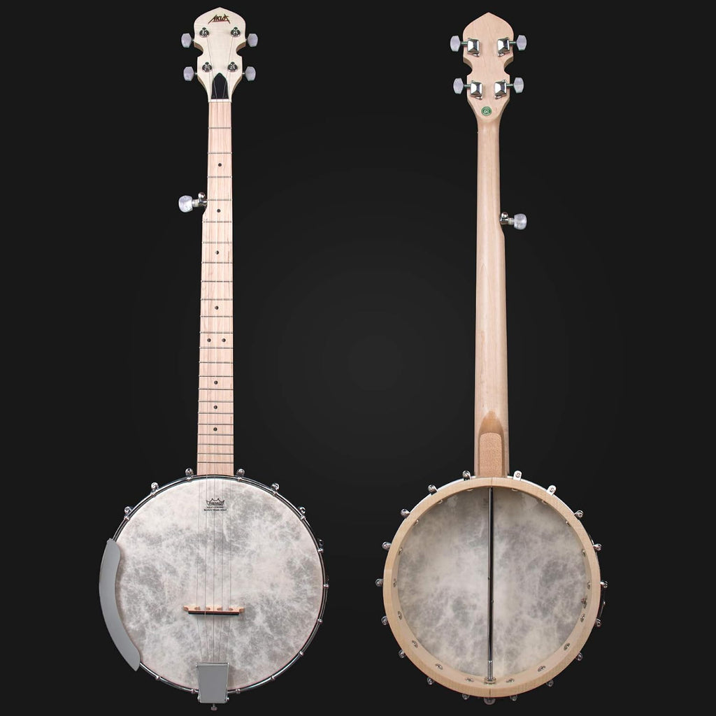 AKLOT 5 String Banjos Full Size Open Back Banjo Adjustable Maple Body Remo Head with 2 Tuning Wrench, 4 Picks, Strings, Tuner, Strap Ruler, Cleaning Cloth, Gig Bag for New Beginner Professional