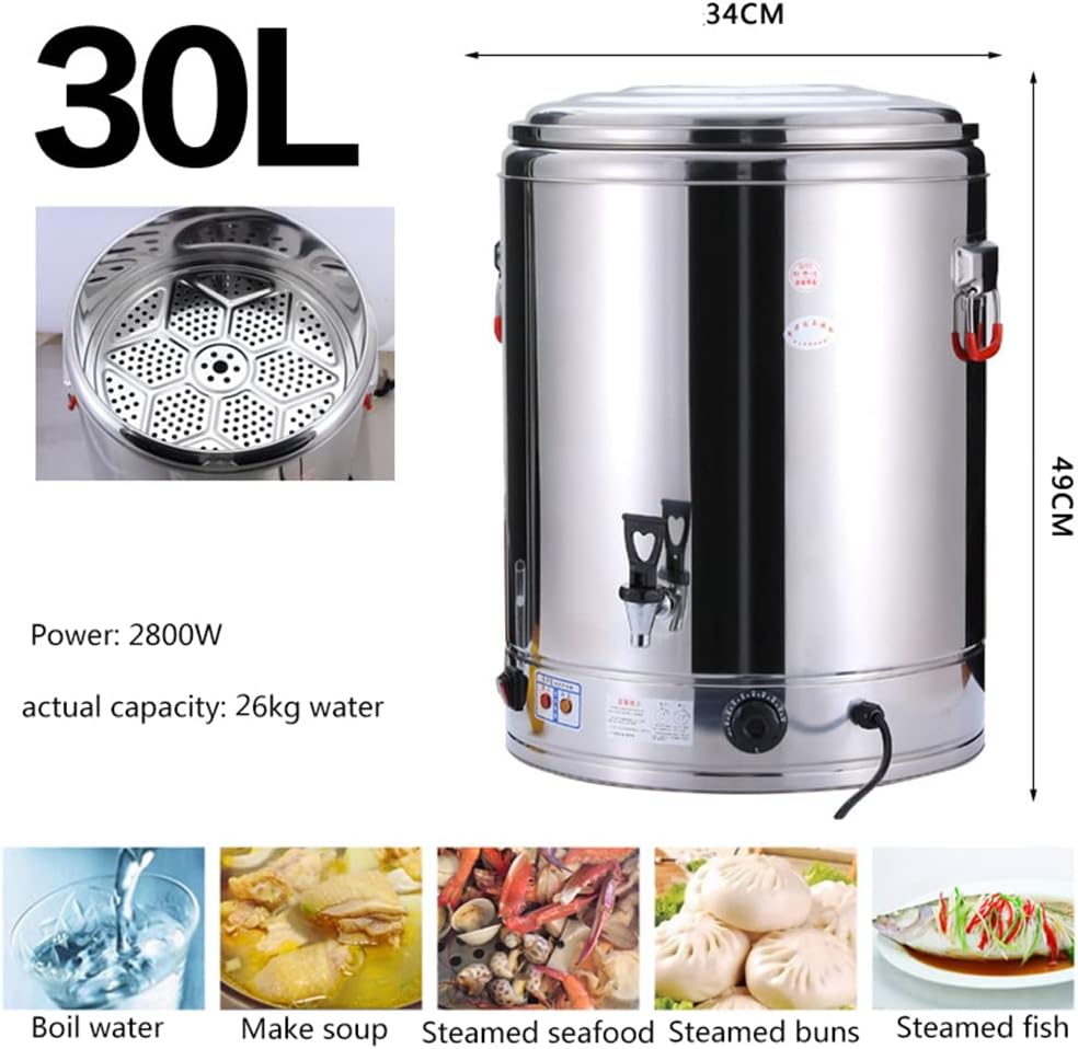 Commercial Electric Insulated Stainless Steel Beverage Dispenser, 30L Catering Urn with Faucet, Hot Water Insulation Barrel for Restaurants and Shops