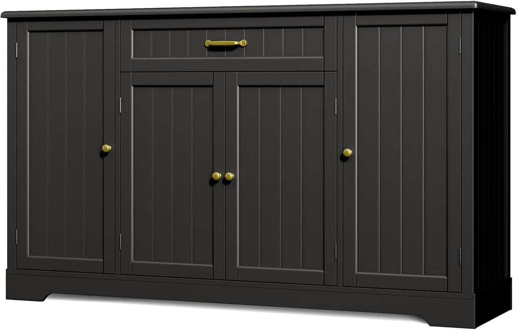 Gizoon 56' Kitchen Coffee Bar Cabinet with Storage Kitchen Sideboard Buffet Cabinet with Drawers, Short Pantry with Door and Shelves for Bathroom and Living Room, Black